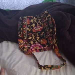 Vera Bradley Black Quilted Shoulder Bag with Multicolor Floral Print